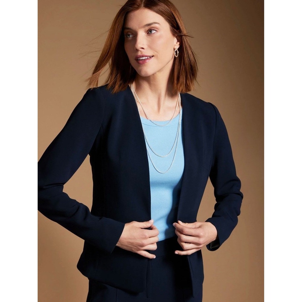Talbots Womens Open Front Blazer Jacket Size 12P Quiet Luxury Neutral Old Money